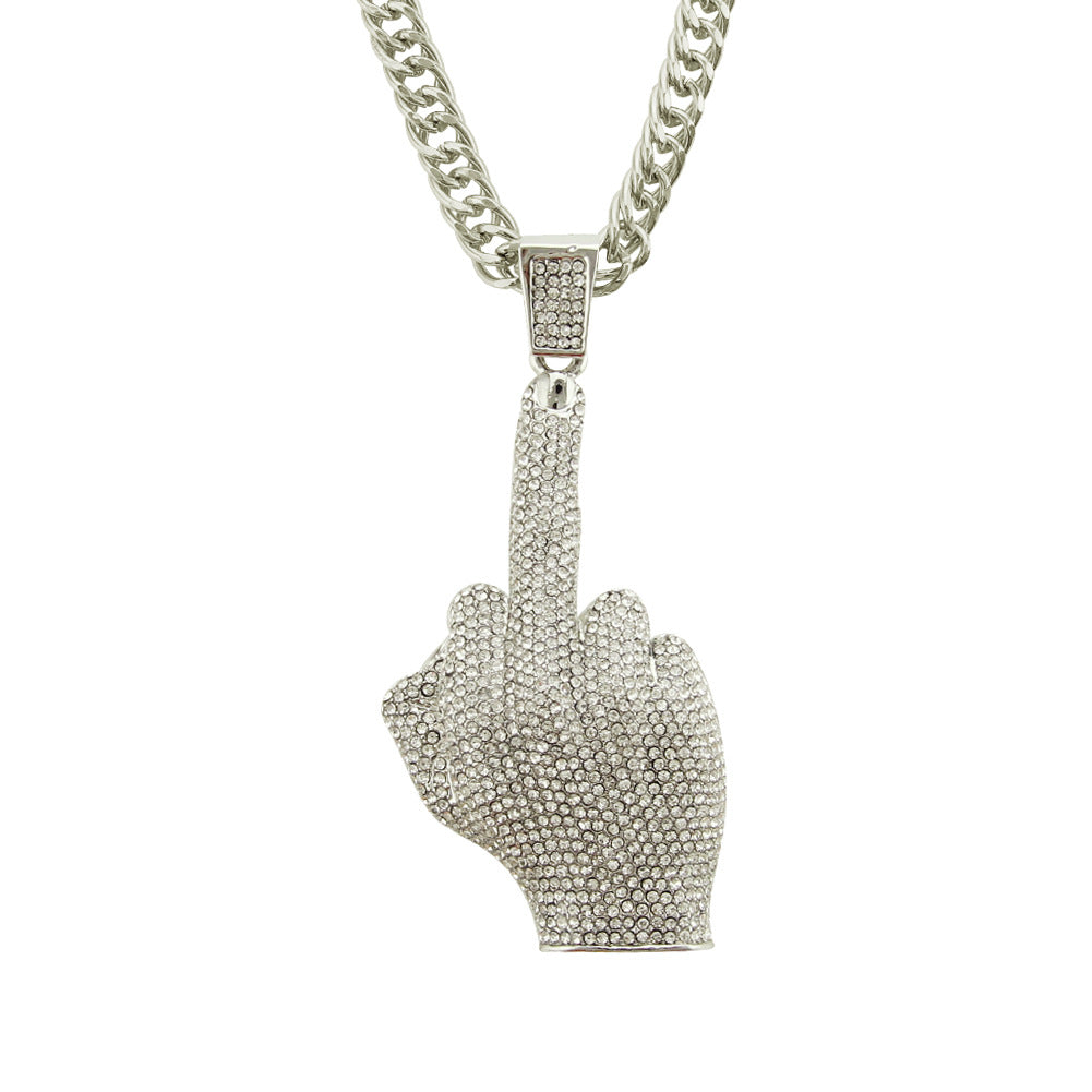 Wholesale Hip Hop Vertical Middle Finger Necklace Alloy